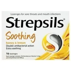 strepsils double anti bacterial action honey lemon throat lozenges 16 pack