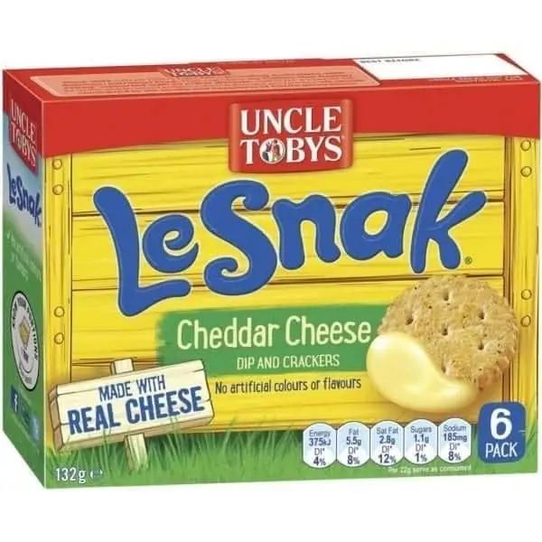 uncle tobys le snak cheddar cheese dip crackers 6 pack